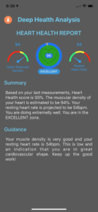 Heart Health Score Displayed in the Deep Health® Device App Measuring the Health of Human Heart