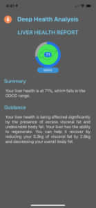 Liver Health Score Displayed in the Deep Health® Device App Measuring the Health of Human Liver